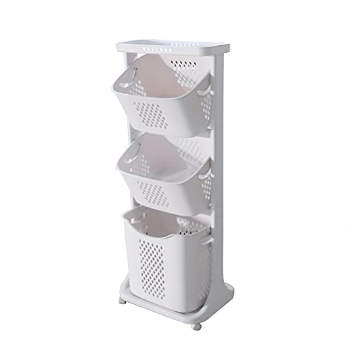 Gdrasuya10 3-Layer Dirty Clothes Storage Basket, 3 Layers Dirty Clothes Storage Basket Home Laundry Hamper 360° Universal Wheel