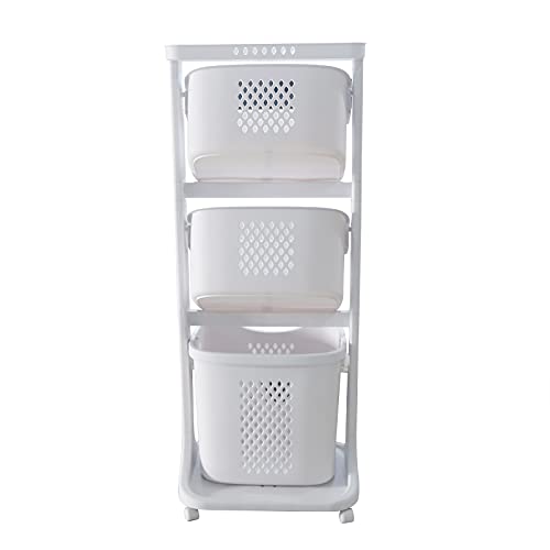 Gdrasuya10 3-Layer Dirty Clothes Storage Basket, 3 Layers Dirty Clothes Storage Basket Home Laundry Hamper 360° Universal Wheel