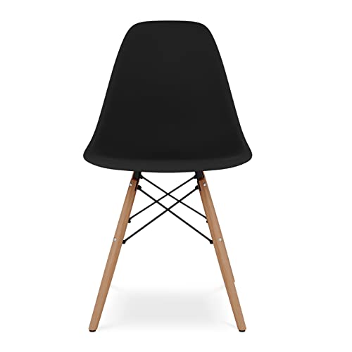 Aron Living Pyramid 17.5" Plastic and Beech Wood Dining Chair in Black