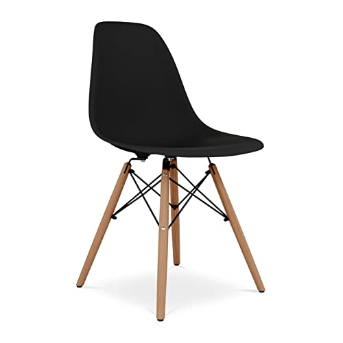 Aron Living Pyramid 17.5" Plastic and Beech Wood Dining Chair in Black