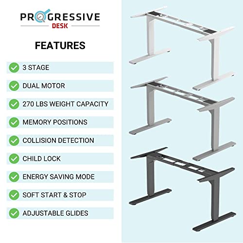 Progressive Desk Standing Desk Electric 48x30, Dual Motor 3 Stages Height Adjustable Stand up Desk - Dark Cherry/Black Frame