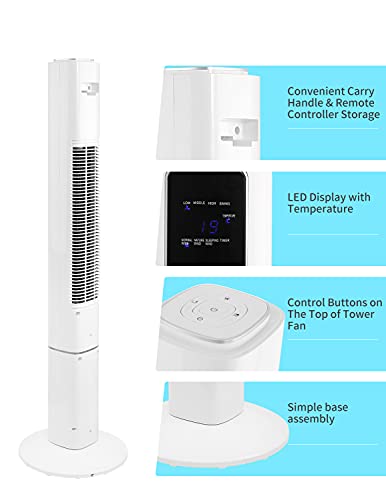 R.W.FLAME Household Tower Fans with Remote,47" Oscillating Cooling Fans Built-in Timer Portable Floor Fan, 3 Modes 3 Speeds (White, 47")