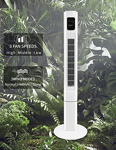 R.W.FLAME Household Tower Fans with Remote,47" Oscillating Cooling Fans Built-in Timer Portable Floor Fan, 3 Modes 3 Speeds (White, 47")