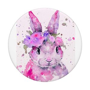 Cute Watercolor Rabbit Design Colorful Artistic on White PopSockets Swappable PopGrip