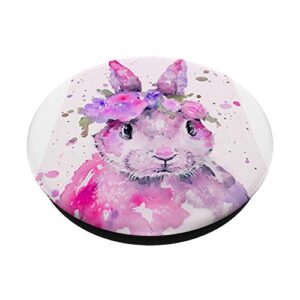 Cute Watercolor Rabbit Design Colorful Artistic on White PopSockets Swappable PopGrip