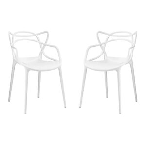 aron living monte 18" mid-century plastic dining chairs in white (set of 2)