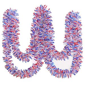 kimober 32.8 ft 4th of july tinsel garland, red white blue metallic garland for independence day memorial day decoration