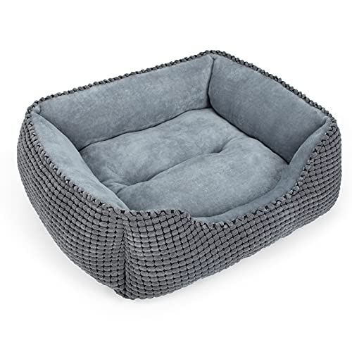 MIXJOY Dog Bed for Large Medium Small Dogs, Rectangle Washable Sleeping Puppy Bed, Orthopedic Pet Sofa Bed, Soft Calming Cat Beds for Indoor Cats, Anti-Slip Bottom with Multiple Size (20'', Grey)