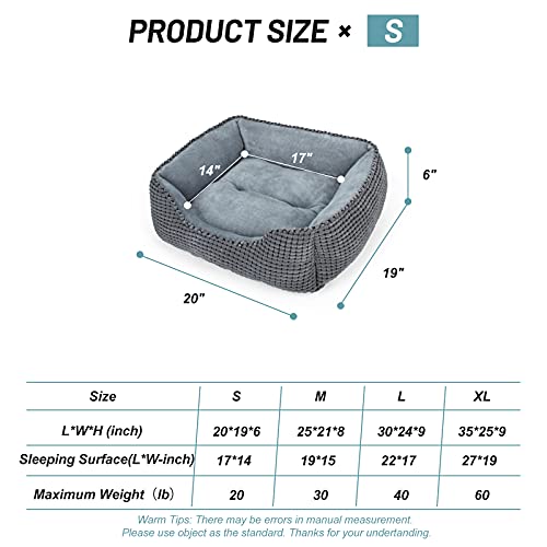 MIXJOY Dog Bed for Large Medium Small Dogs, Rectangle Washable Sleeping Puppy Bed, Orthopedic Pet Sofa Bed, Soft Calming Cat Beds for Indoor Cats, Anti-Slip Bottom with Multiple Size (20'', Grey)