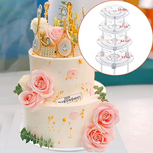 MoreStar 20 Pieces Plastic White Sticks Dowel Rods and 4 Pieces Cake Separator Plates 46810 Inch with 12 Clear Stacking Dowels, Different Patterns Cake Scrapers for Tiered Cake Stacking, 9.4inch