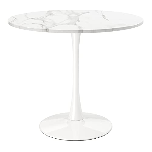 Aron Living Rose 36" Wood and Marble Laminated Dining Table in White