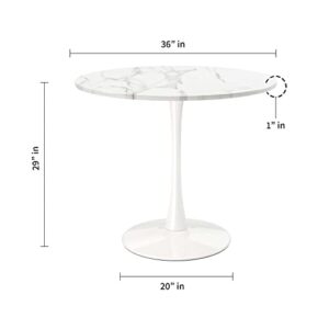 Aron Living Rose 36" Wood and Marble Laminated Dining Table in White