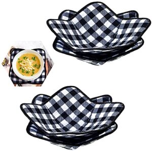 4 Pieces Buffalo Plaid Bowl holders Sponge and Microfiber Small Bowls Holder Bowl Potholders for Microwave Bowl Food Warmer for Home Kitchen and Hot Bowl Holder (Black, White)