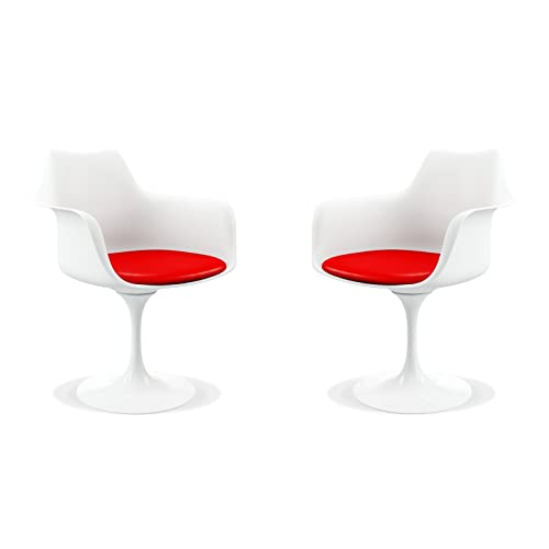 Aron Living Rose 18" Mid-Century Plastic and Metal Armchairs in Red (Set of 2)