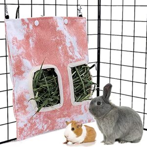 LeerKing Rabbit Hay Feeder Bag, Hanging Canvas Hay Feeder Guinea Pig with Clips, Hay Holder Bag for Rabbits Bunny Guinea Pig and Other Small Animals