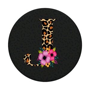 Leopard Cheetah Animal Print Flower Letter J Monogram PopSockets Swappable PopGrip