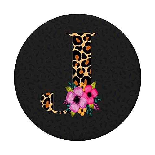 Leopard Cheetah Animal Print Flower Letter J Monogram PopSockets Swappable PopGrip