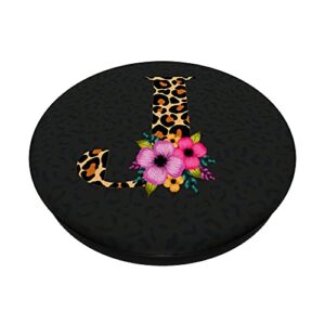 Leopard Cheetah Animal Print Flower Letter J Monogram PopSockets Swappable PopGrip