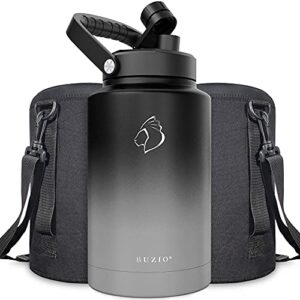buzio one gallon vacuum insulated jug, insulated beer growler, 18/8 food-grade stainless steel 128oz water bottle comes with two carrying pouch two stainless steel cups thermo canteen mug,graphite