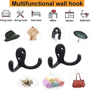 MsBong Coat Hooks Hardware, 10Pcs Wall Hooks Heavy Duty Hooks for Hanging Coats No Rust Double Robe Hooks Wall Mounted for Key, Towel, Bags, Cup, Hat (Black)