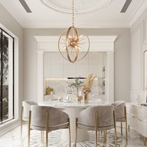 classy leaves Gold Chandelier, 6-Light Modern Globe Chandelier, Starburst Gold Pendant Light Fixture with Rotatable Framework for Kitchen Island, Foyer, Dining Room & Entryway, 18’’ D x 20.5’’ H