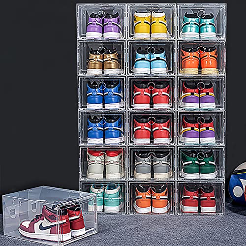 AOHMPT 18 Pack Clear Shoe Organizer Stackable Shoe Box Foldable Storage Bins Shoe Container Box Large Size Shoe Bins