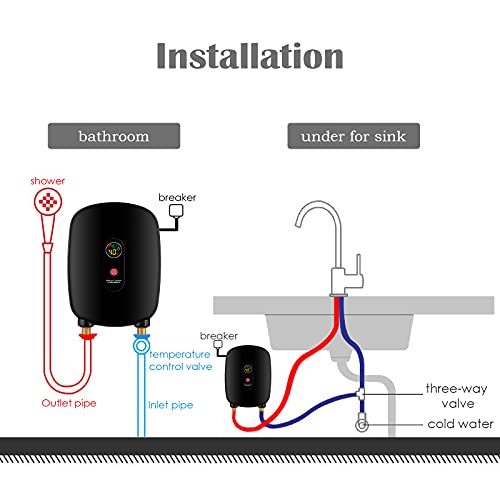 3000W Mini Water Heater 110V Electric Tankless Instant Hot Water Heater Thermostatic Washing Heating System for Home Kitchen Bathroom (Black)