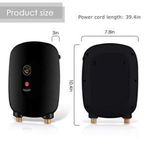 3000W Mini Water Heater 110V Electric Tankless Instant Hot Water Heater Thermostatic Washing Heating System for Home Kitchen Bathroom (Black)