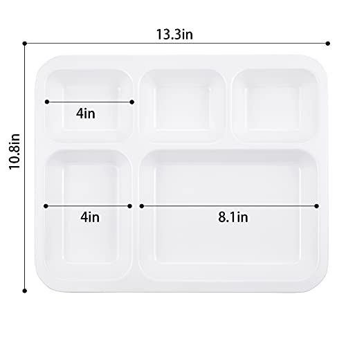 Divided Plates Melamine 5-Compartment White Serving Tray, 13.3 x 10.83 inches, 3 PCS, PFW-1331083-03