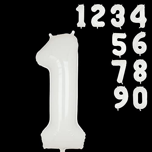 40 Inch White Number Balloons 1 Wedding Bachelorette Birthday Bridal Shower Graduation Anniversary Celebration Party Decorations Big Foil Helium Digit Balloon