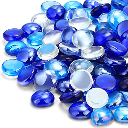 10 LB Flat Glass Marbles Decorative Stone Beads 3/4 Inch for Vases Fish Tank Pebbles Stones Aquarium Gems Floral Display (Sea Blue, Cobalt Blue, Transparent)