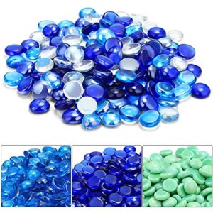 10 LB Flat Glass Marbles Decorative Stone Beads 3/4 Inch for Vases Fish Tank Pebbles Stones Aquarium Gems Floral Display (Sea Blue, Cobalt Blue, Transparent)