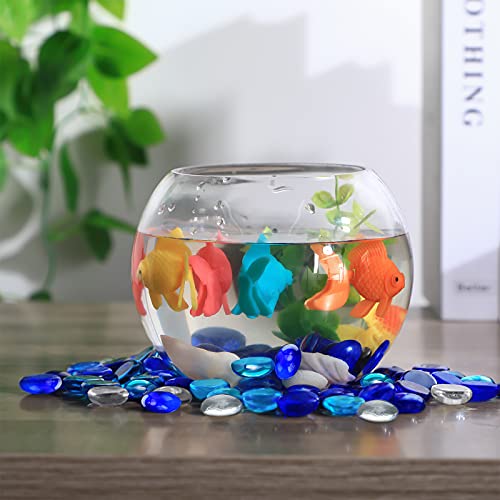 10 LB Flat Glass Marbles Decorative Stone Beads 3/4 Inch for Vases Fish Tank Pebbles Stones Aquarium Gems Floral Display (Sea Blue, Cobalt Blue, Transparent)