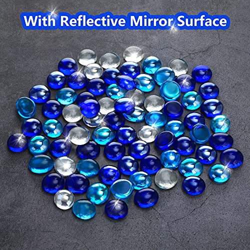 10 LB Flat Glass Marbles Decorative Stone Beads 3/4 Inch for Vases Fish Tank Pebbles Stones Aquarium Gems Floral Display (Sea Blue, Cobalt Blue, Transparent)