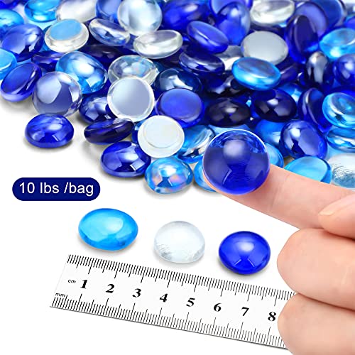 10 LB Flat Glass Marbles Decorative Stone Beads 3/4 Inch for Vases Fish Tank Pebbles Stones Aquarium Gems Floral Display (Sea Blue, Cobalt Blue, Transparent)