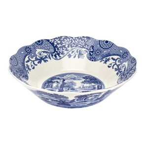 spode blue italian daisy bowl | serve pasta, salad, or soup | scalloped edge design | made of porcelain | measures 10-inches | dishwasher safe (blue/white)