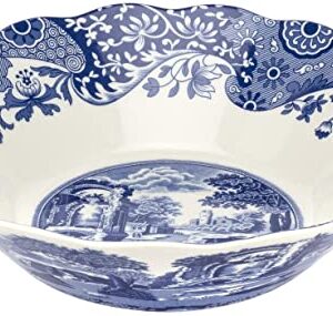 Spode Blue Italian Daisy Bowl | Serve Pasta, Salad, Or Soup | Scalloped Edge Design | Made of Porcelain | Measures 10-Inches | Dishwasher Safe (Blue/White)