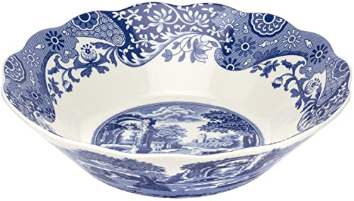 Spode Blue Italian Daisy Bowl | Serve Pasta, Salad, Or Soup | Scalloped Edge Design | Made of Porcelain | Measures 10-Inches | Dishwasher Safe (Blue/White)