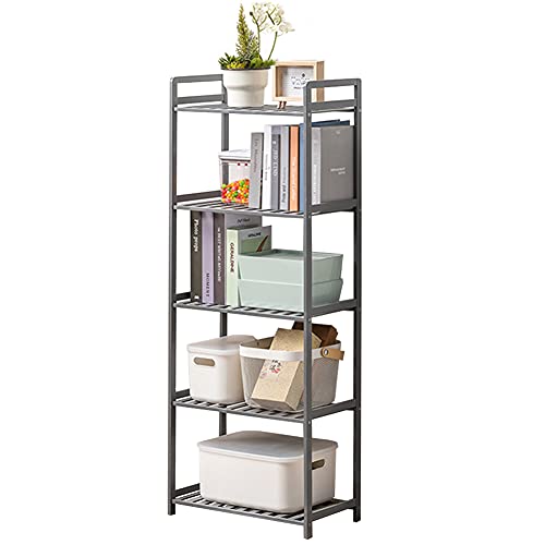 IOTXY Adjustable Multifunctional Shelving Unit - Medium 5-Tier Bamboo Freestanding Shelf, Bathroom Towel Storage Shelves, Living Room Open Bookshelf, Kitchen Organizer, Entryway Shoe Rack, Light Grey