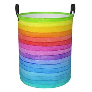 fehuew watercolor rainbow striped collapsible laundry basket with handle waterproof fabric hamper laundry storage baskets organizer large bins for dirty clothes,toys,bathroom