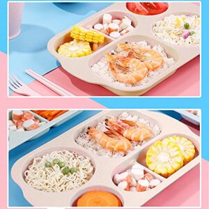 2 Pcs Wheat Straw Divided Plates, School Lunch Trays, Fast Food Trays Cafeteria Trays with Compartments, Home Restaurant(Beige)