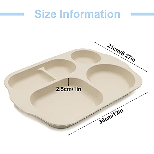 2 Pcs Wheat Straw Divided Plates, School Lunch Trays, Fast Food Trays Cafeteria Trays with Compartments, Home Restaurant(Beige)