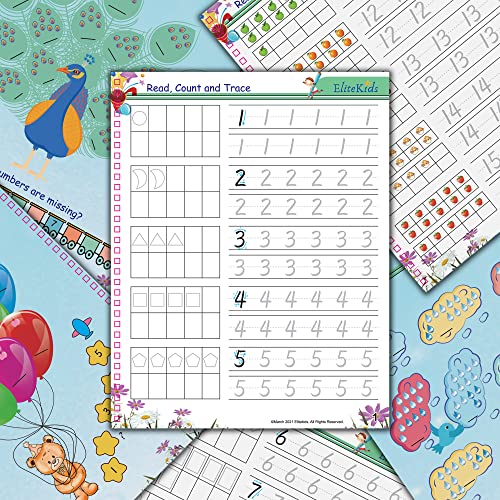 Premium Edition 11x8.5 Inch EliteKids Large Magic Practice Copybook for Kids- Kindergarten Numbers and Math 2-Book Set, Preschool K-1 Groove Number Math Workbooks with Magical Pens