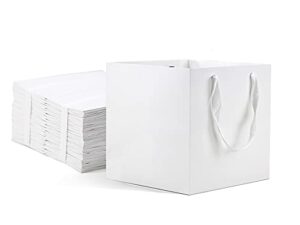 huaprint white paper bags with handles,gift bags bulk 12 pack,10x10x10inch large square size,paper shopping bags, kraft, party, favor, birthday,goody, take-out, merchandise, retail bags