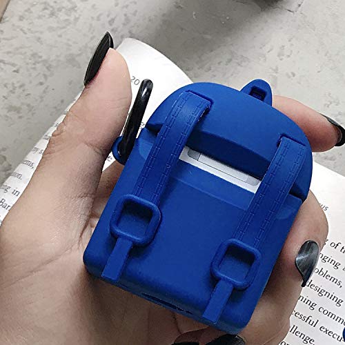 APOSU Designer Case for Airpods 2 Silicone Cartoon Backpack Case for AirPods 1/2 with Keychain Cool Air Pods Skin for Teens Boys Girls Men Women Blue