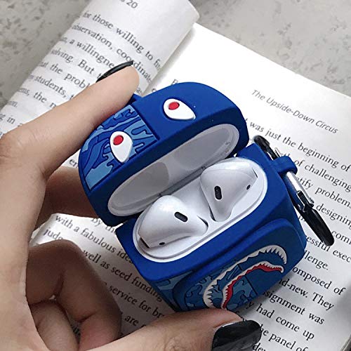 APOSU Designer Case for Airpods 2 Silicone Cartoon Backpack Case for AirPods 1/2 with Keychain Cool Air Pods Skin for Teens Boys Girls Men Women Blue