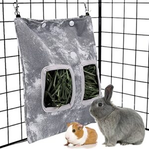 leerking rabbit hay feeder bag, hanging canvas hay feeder guinea pig with clips, hay holder bag for rabbits bunny guinea pig and other small animals