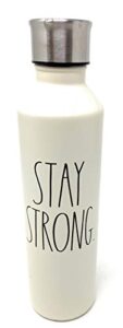 rae dunn white insulated stainless steel water bottle inscribed stay strong in ll black