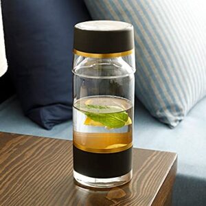 CEVVIZZ Bedside Water Carafe With Glass Set -Cup and Bottle to Keep Next To Your Bed for a Handy Midnight Drink - Glass Carafe 24 oz/Cup 7.5 oz - Beautiful Gift Box (GOLD ELEGANCE)
