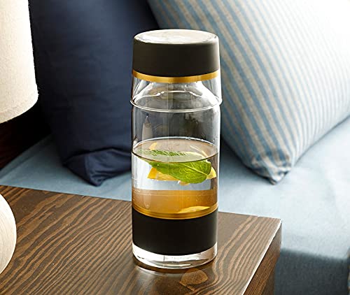 CEVVIZZ Bedside Water Carafe With Glass Set -Cup and Bottle to Keep Next To Your Bed for a Handy Midnight Drink - Glass Carafe 24 oz/Cup 7.5 oz - Beautiful Gift Box (GOLD ELEGANCE)